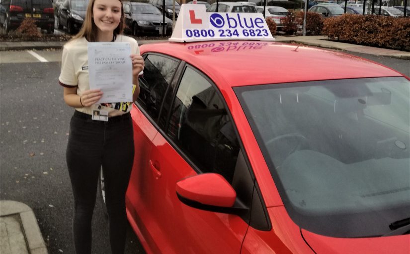 Rhea Chater of Eversley who passed the new driving test today at Farnborough