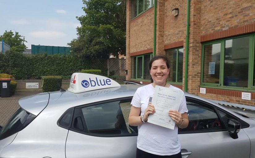 Sophie Slimm of Lightwater, who passed her driving test Very First Time in Chertsey, Surrey
