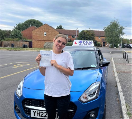 Tilly Lyons from Westbury passed Driving test Zero Faults First Time in Trowbridge